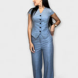 Ivy - Blaues Set mit V-Top und Hose