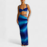 Jane - Blaues Gradient-Set mit Crop-Top und Rock