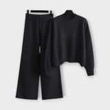 Stella - Schwarzes lässiges Strick-Set mit weiter Hose