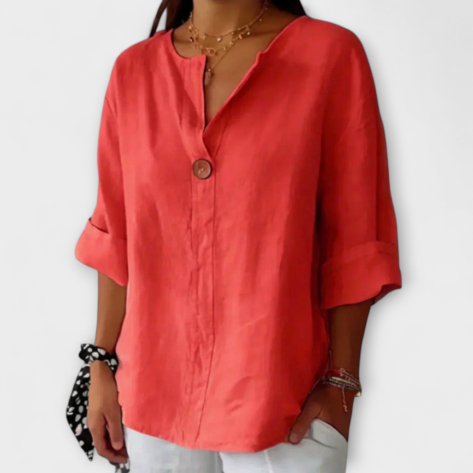 Nicole - Elegante blusa bege com decote em V
