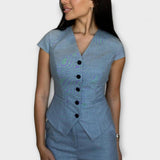 Ivy - Blaues Set mit V-Top und Hose