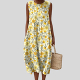 Weißes Kleid mit gelben Blüten