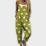 Aurelia - Grüne Latzhose mit Hühnermotiv