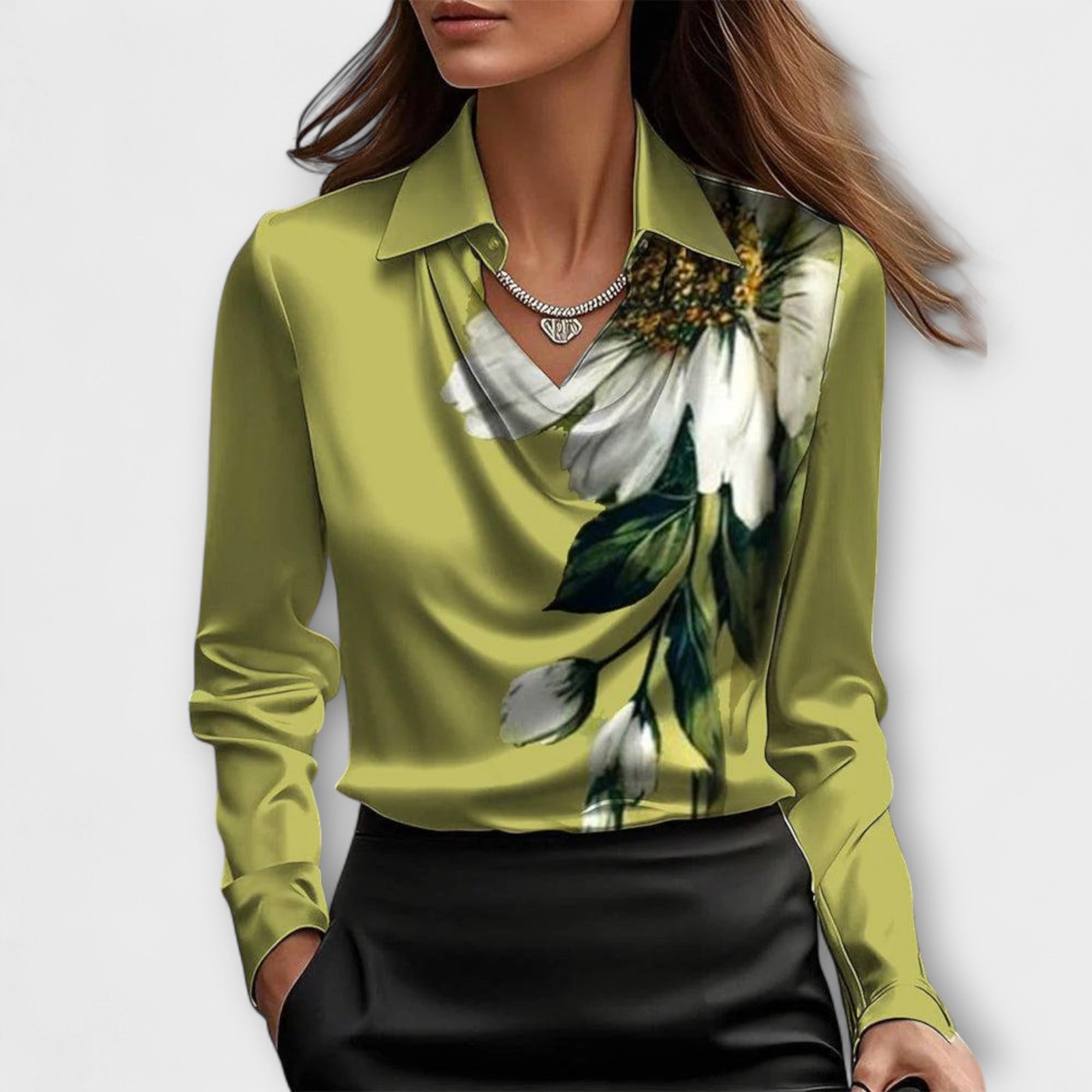 Meli – Glänzende Bluse in Champagnerfarben mit Raffung
