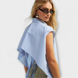 Leona - Top sem mangas às riscas azul claro