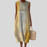 Vestido de linho riscado amarelo