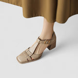 Theodora – T-Strap-Pumps mit Blockabsatz