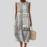 Schwarz-weißes Kleid mit Streifen-Patchwork