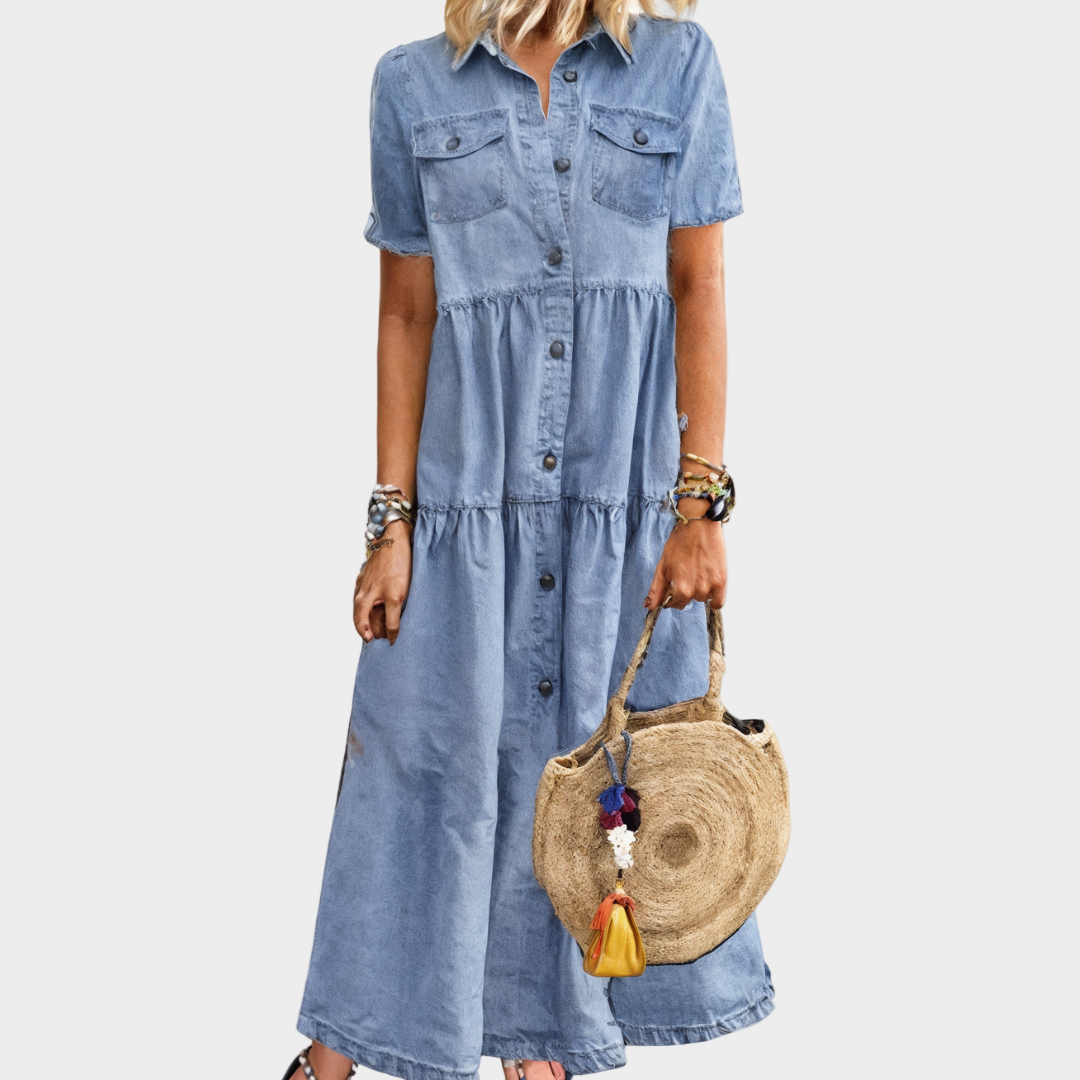 Vestido de ganga suave com botões