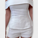 Olivia - Weisses Leinen-Set mit Off-Shoulder-Top