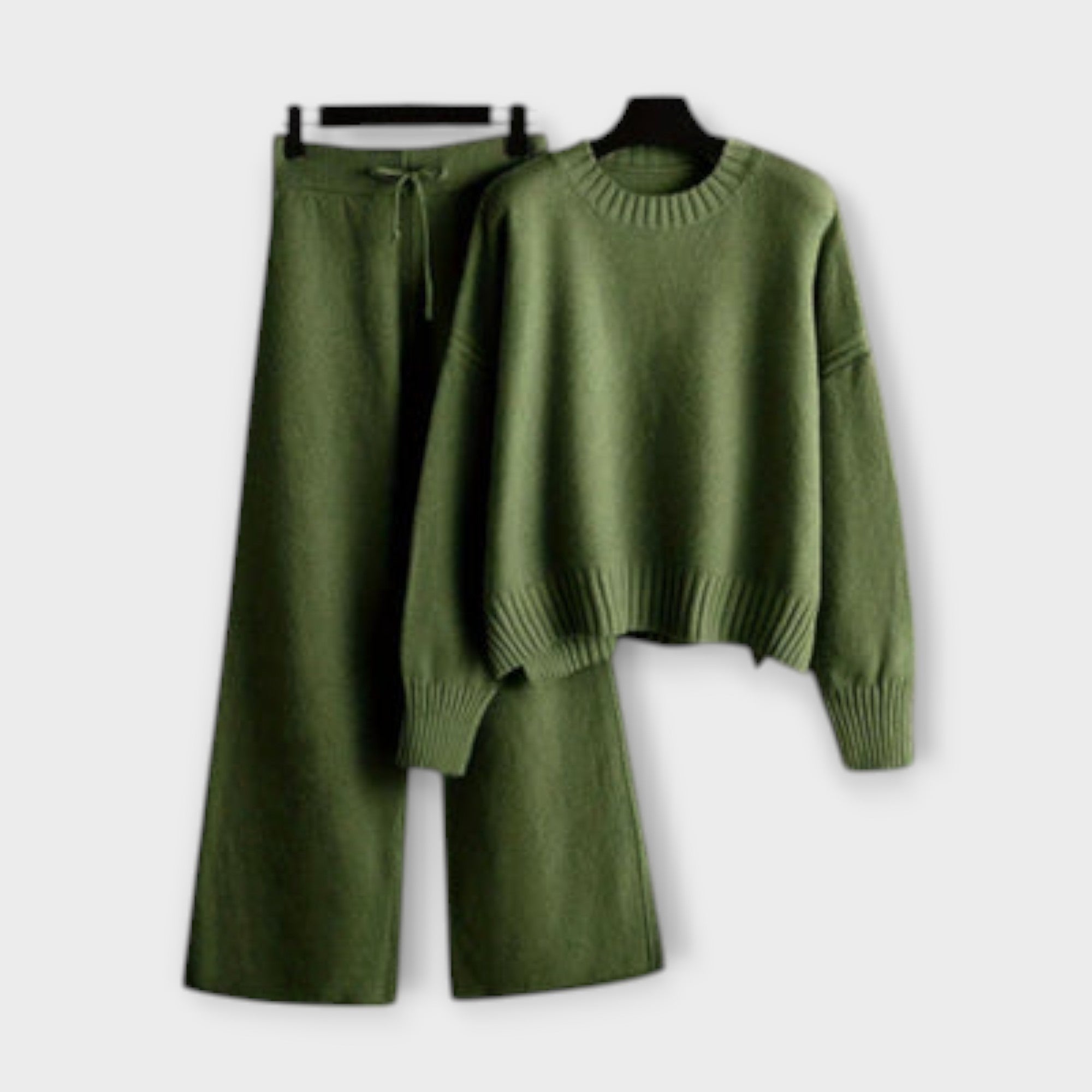 Stella - Schwarzes lässiges Strick-Set mit weiter Hose