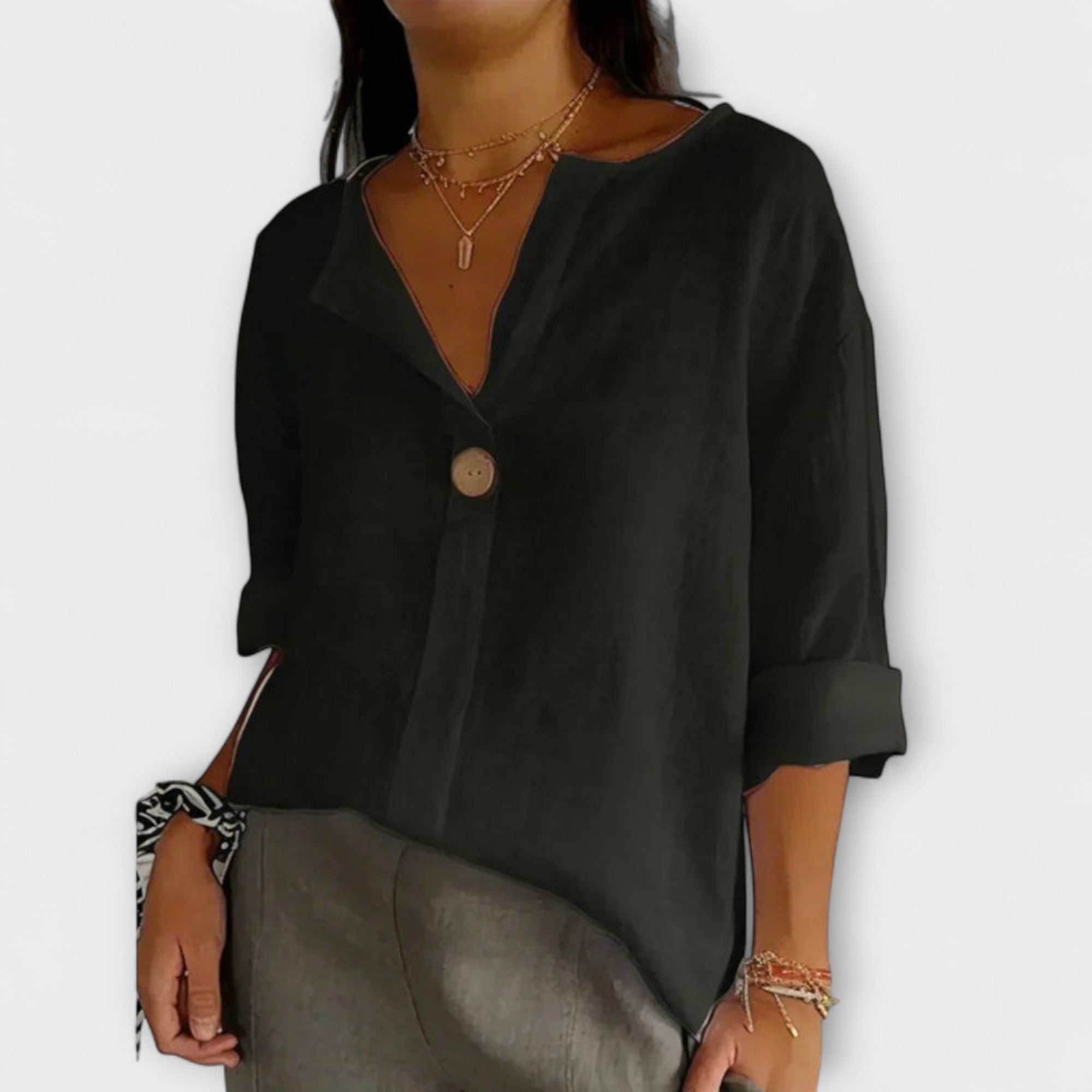 Nicole - Elegante blusa bege com decote em V
