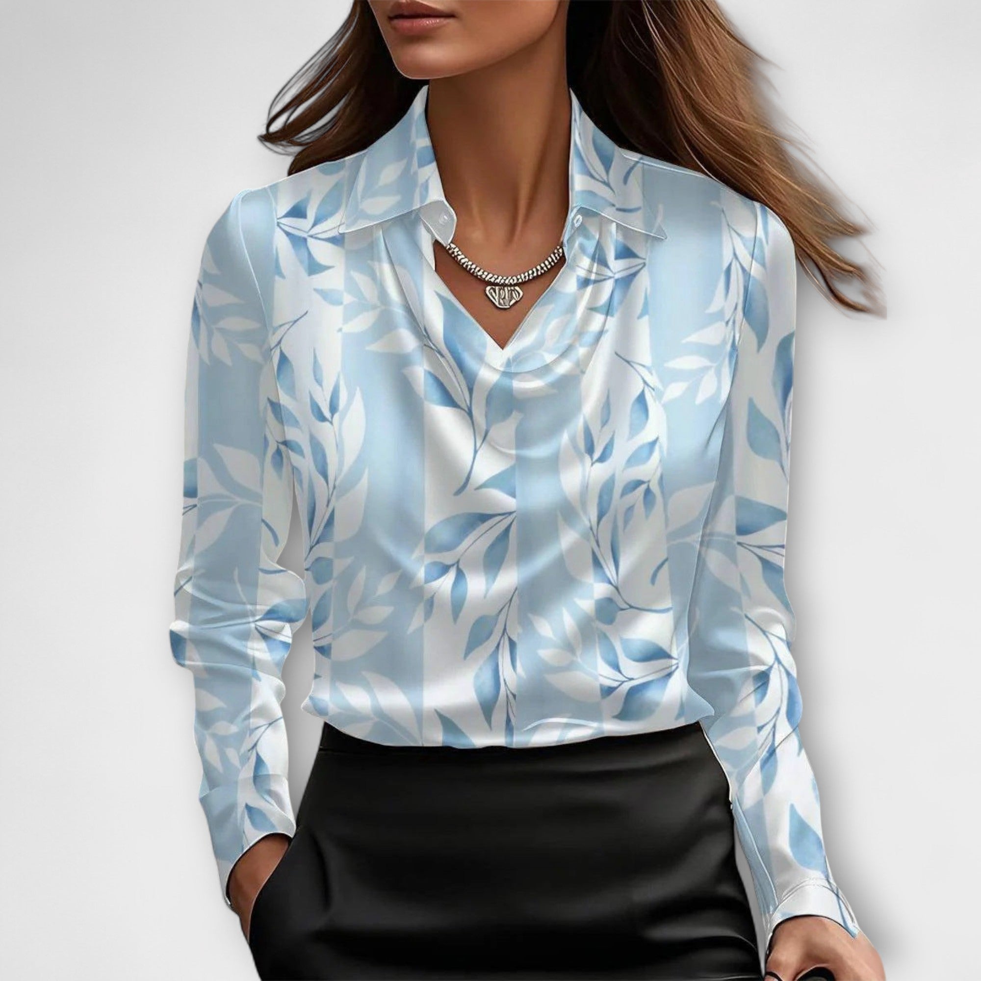 Meli – Glänzende Bluse in Champagnerfarben mit Raffung