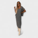 Solange - Graues Kleid mit passendem Rollkragen-Set