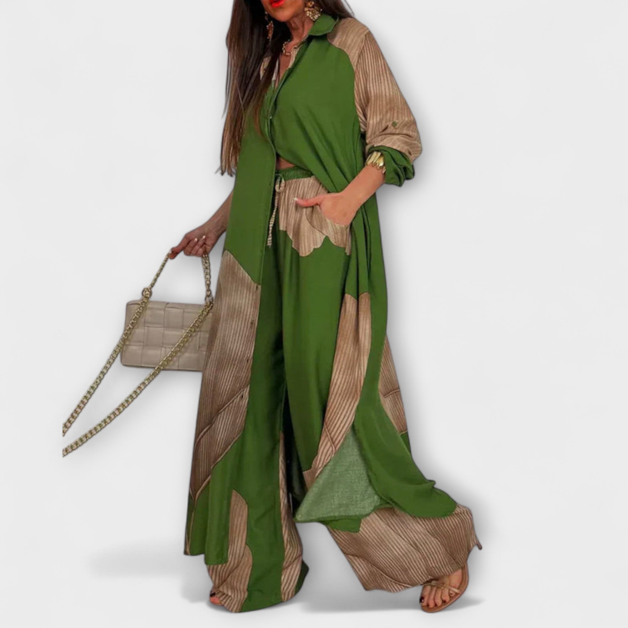 Moriel - Cremefarbenes Set mit langem Cardigan