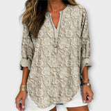 Celara – Beigefarbene, bequeme Bluse mit Blumenmuster