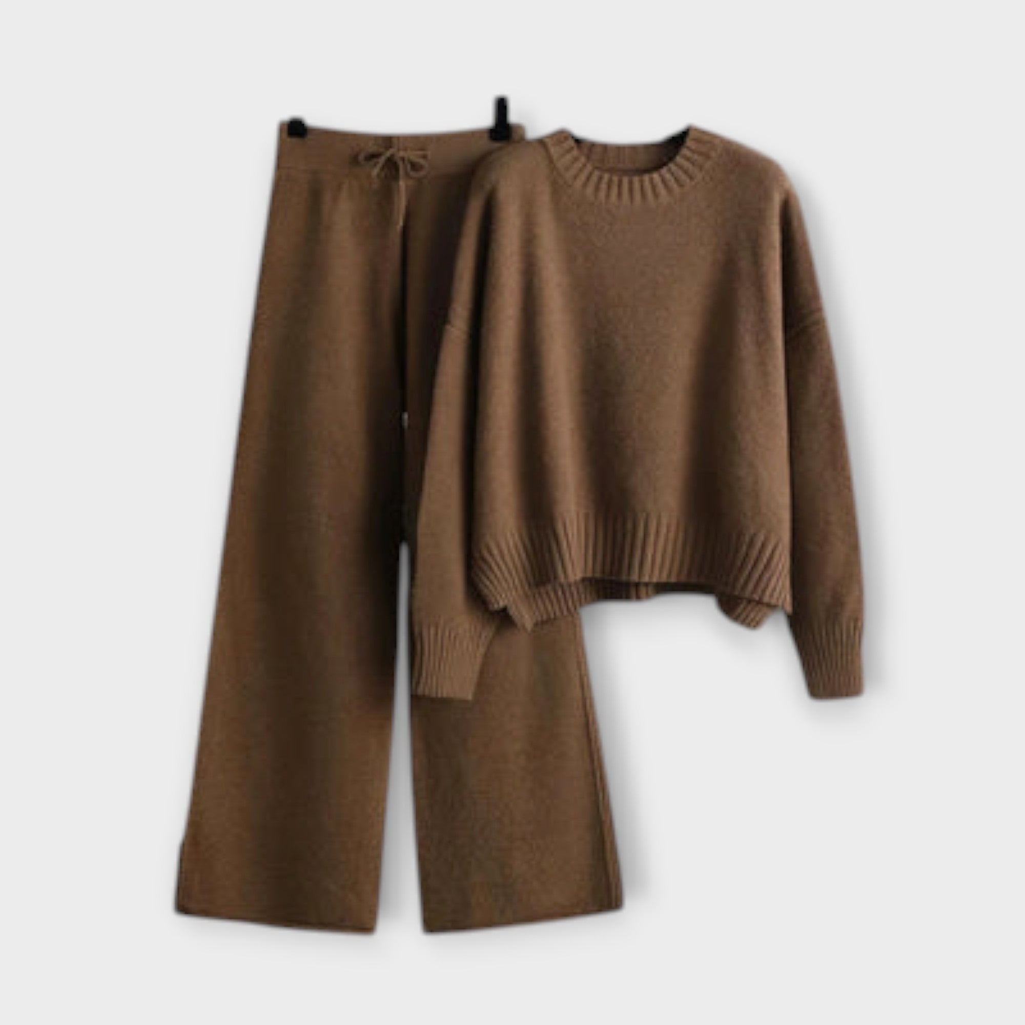 Stella - Schwarzes lässiges Strick-Set mit weiter Hose