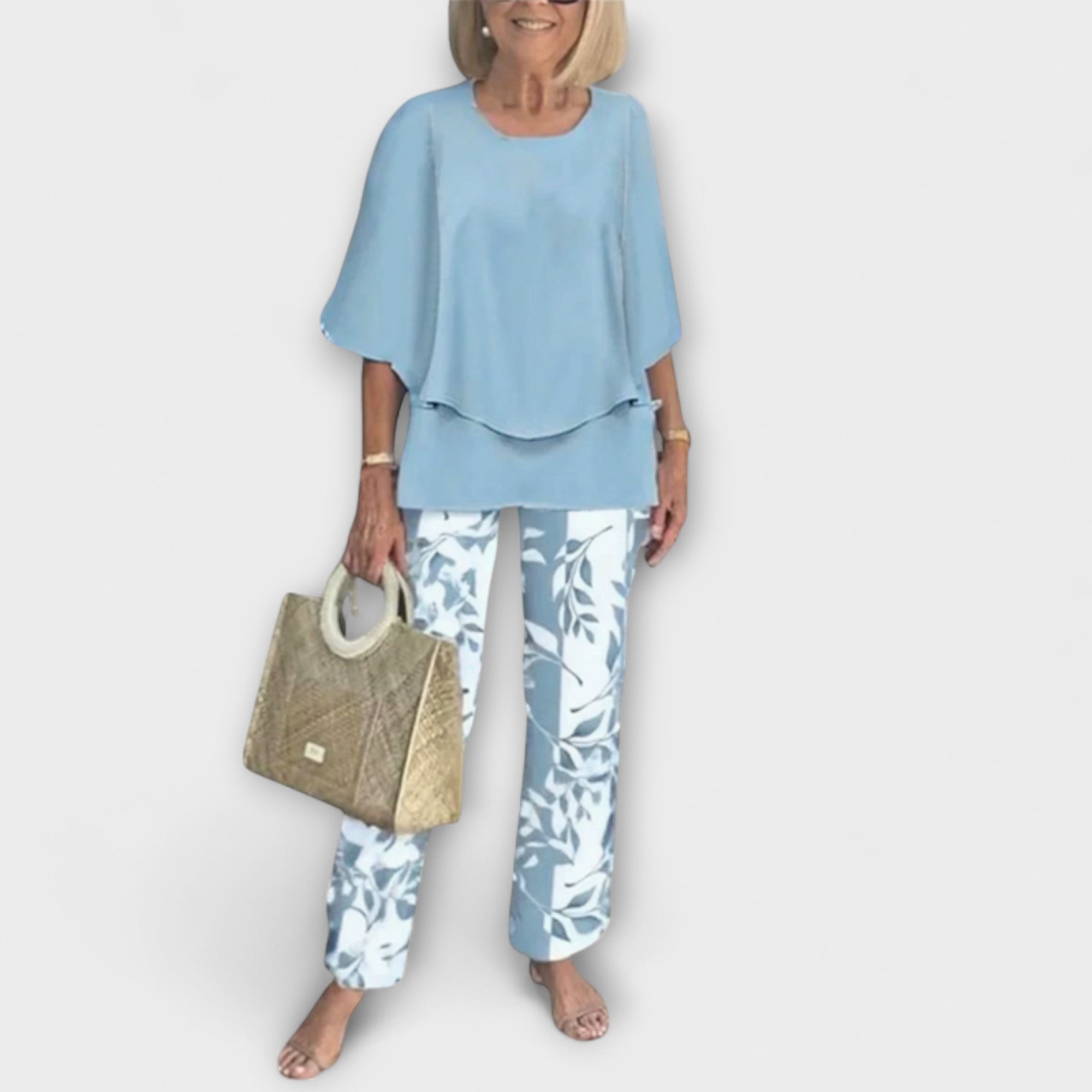 Rosamund - Grünes Set mit Bluse und Hose