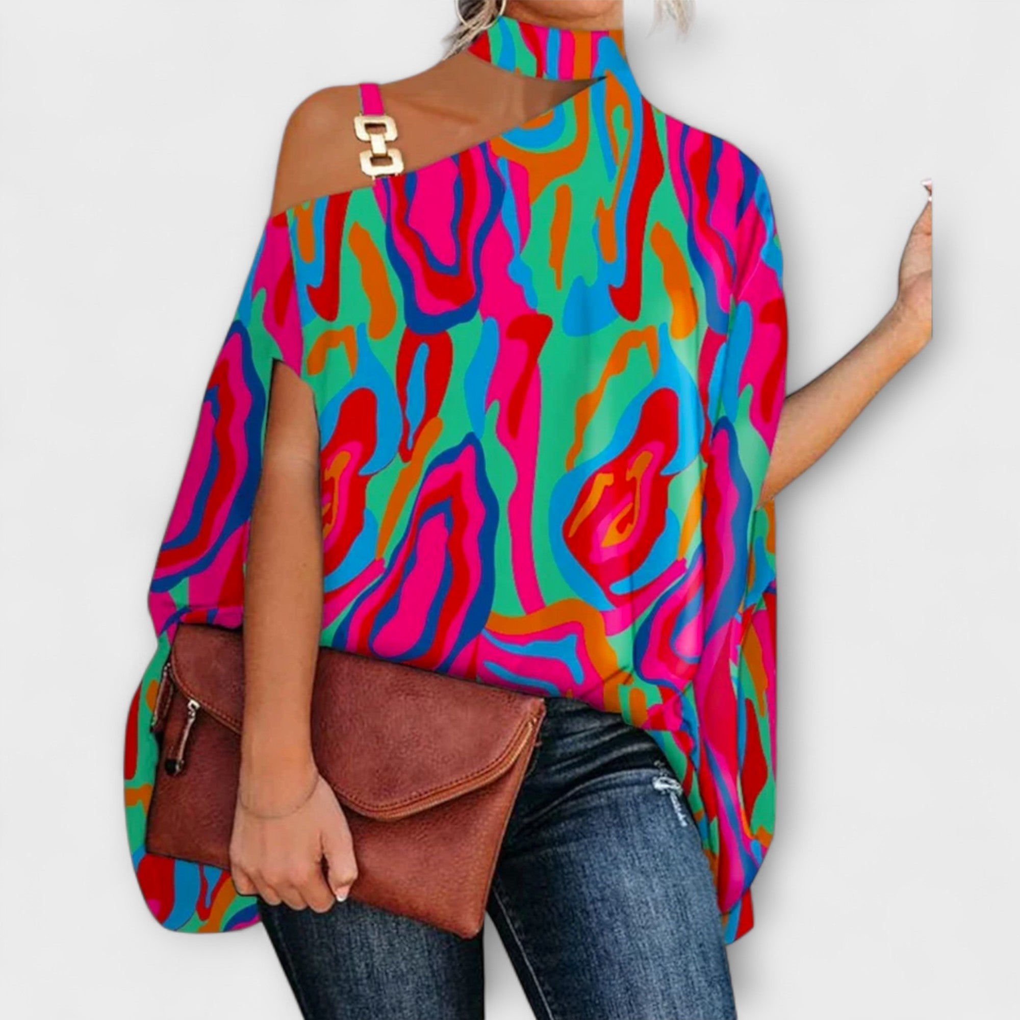 Nati – Bluse mit Carmen-Ausschnitt und grafischem Muster