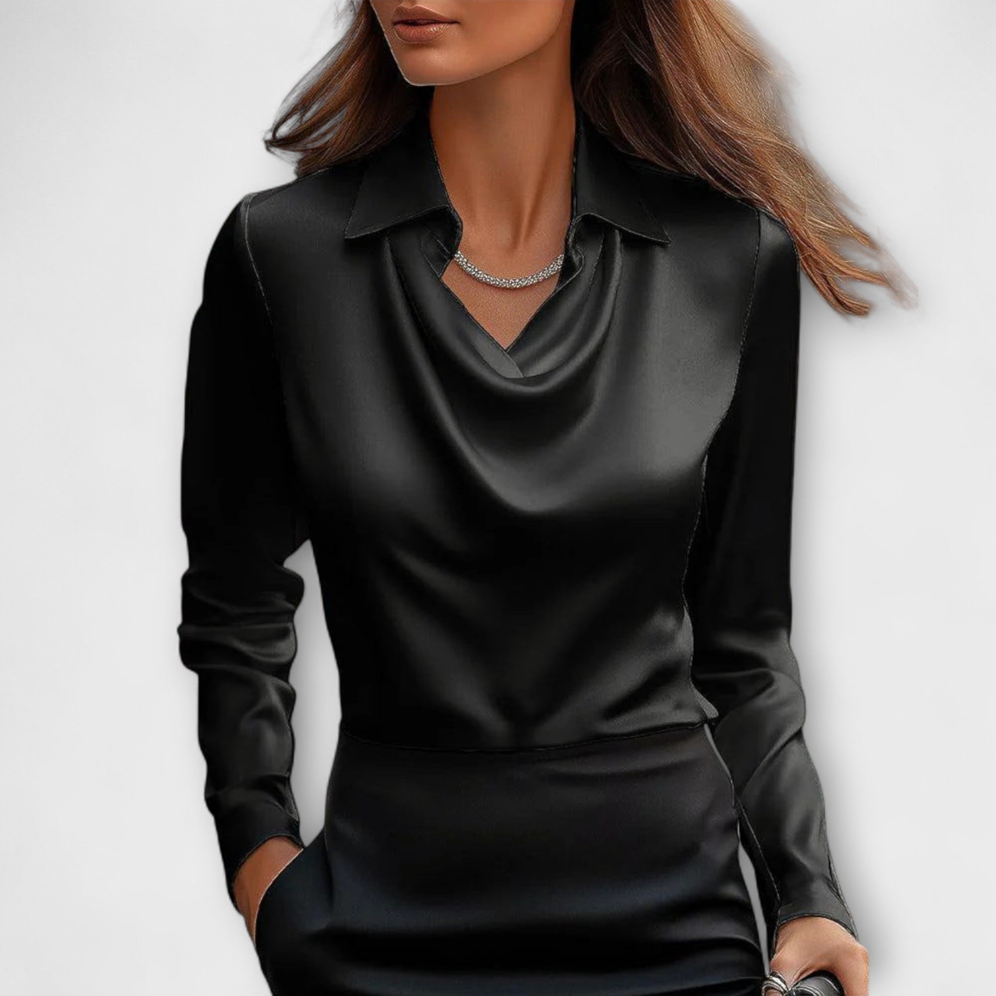 Meli – Glänzende Bluse in Champagnerfarben mit Raffung