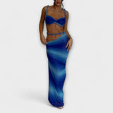 Jane - Blaues Gradient-Set mit Crop-Top und Rock