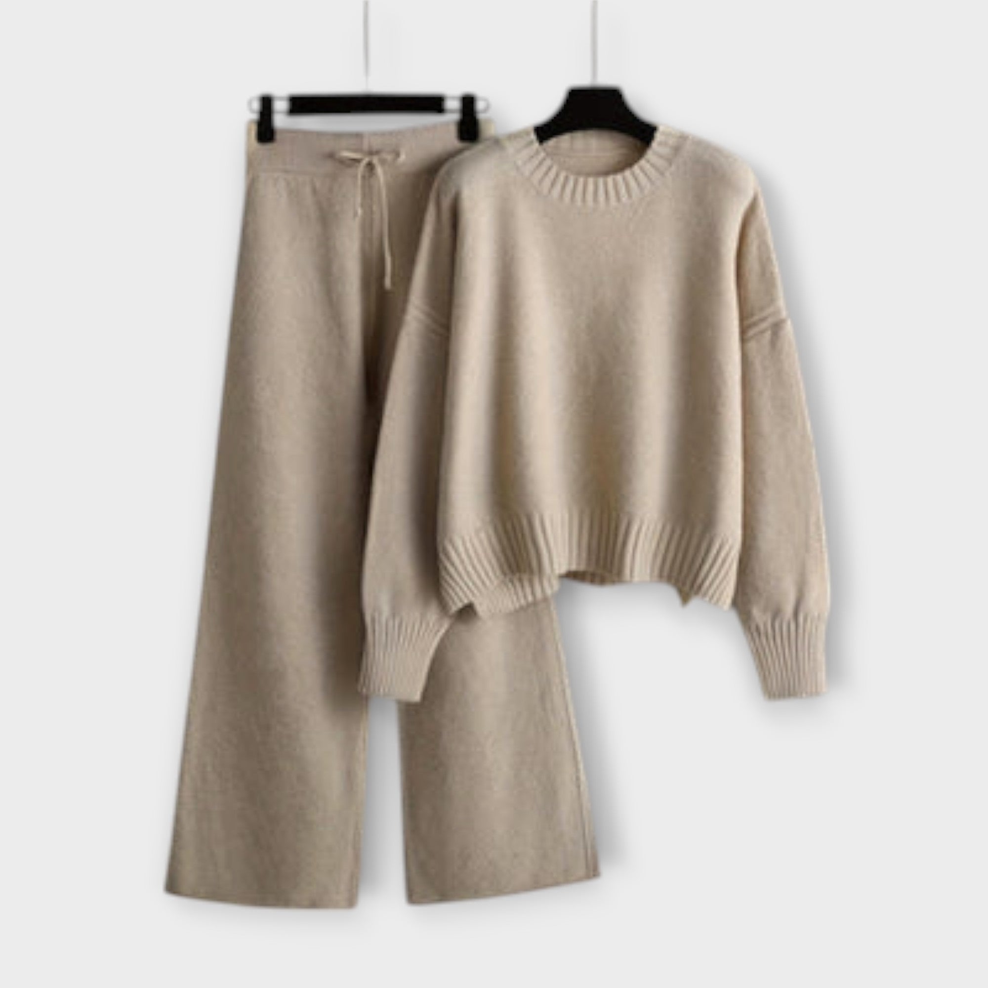 Stella - Schwarzes lässiges Strick-Set mit weiter Hose