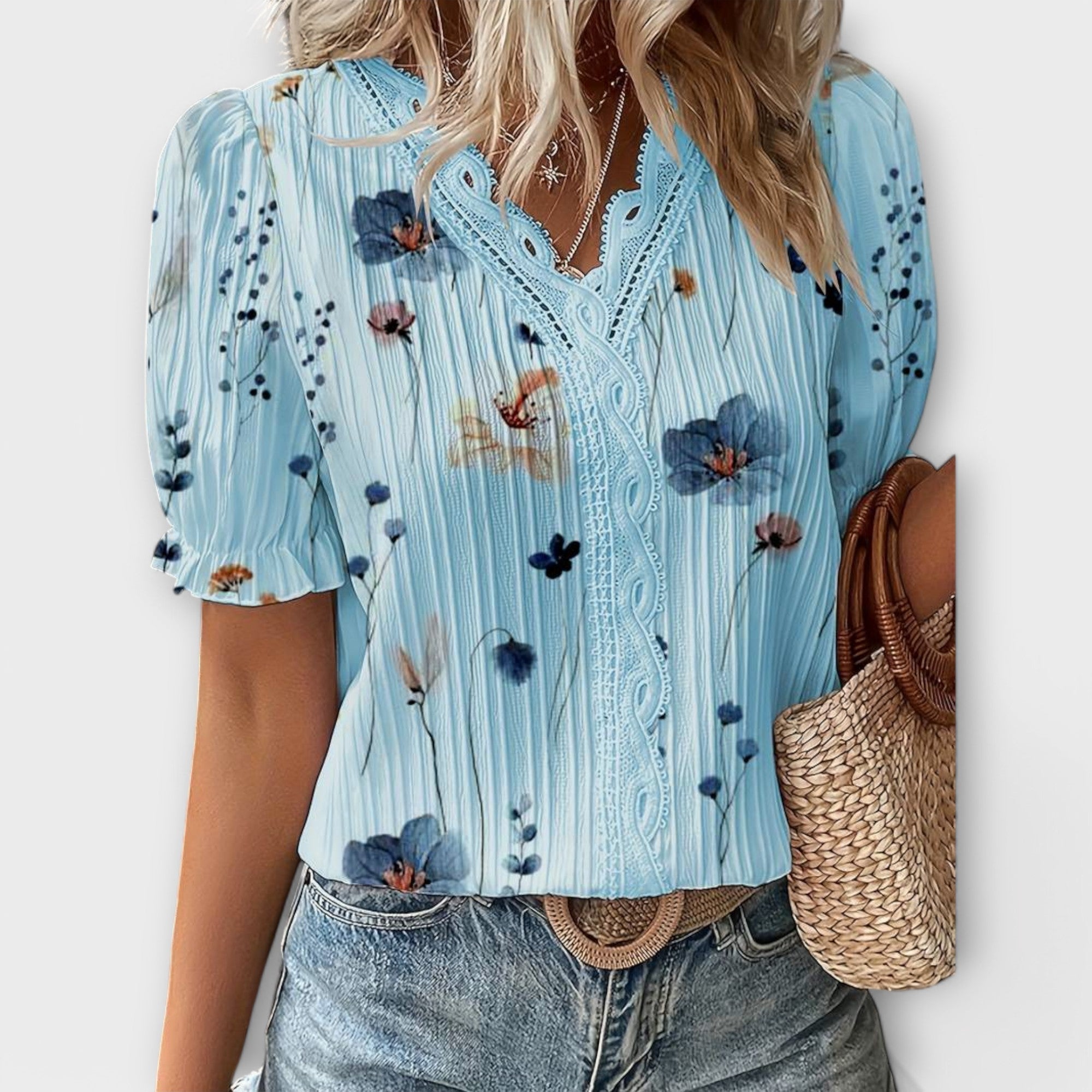 Emily - Rosa Bluse mit Blütenmuster und Spitze