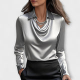 Meli – Glänzende Bluse in Champagnerfarben mit Raffung