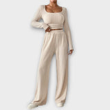 Sophia - Cremefarbenes Rippstrick-Duoset