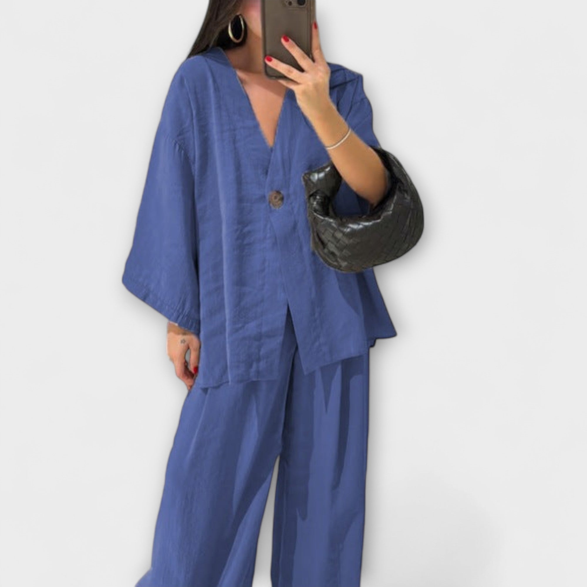 Jacqueline - Braunes Set mit V-Top und Hose