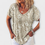 Mia - Bluse beige mit Blumenmuster in 3D