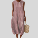 Vestido de linho rosa-velho com bolinhas
