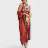 Selviane - Rotes Maxikleid mit passendem Cardigan