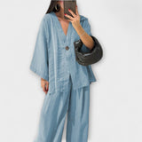 Jacqueline - Braunes Set mit V-Top und Hose