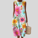 Vestido com margaridas coloridas