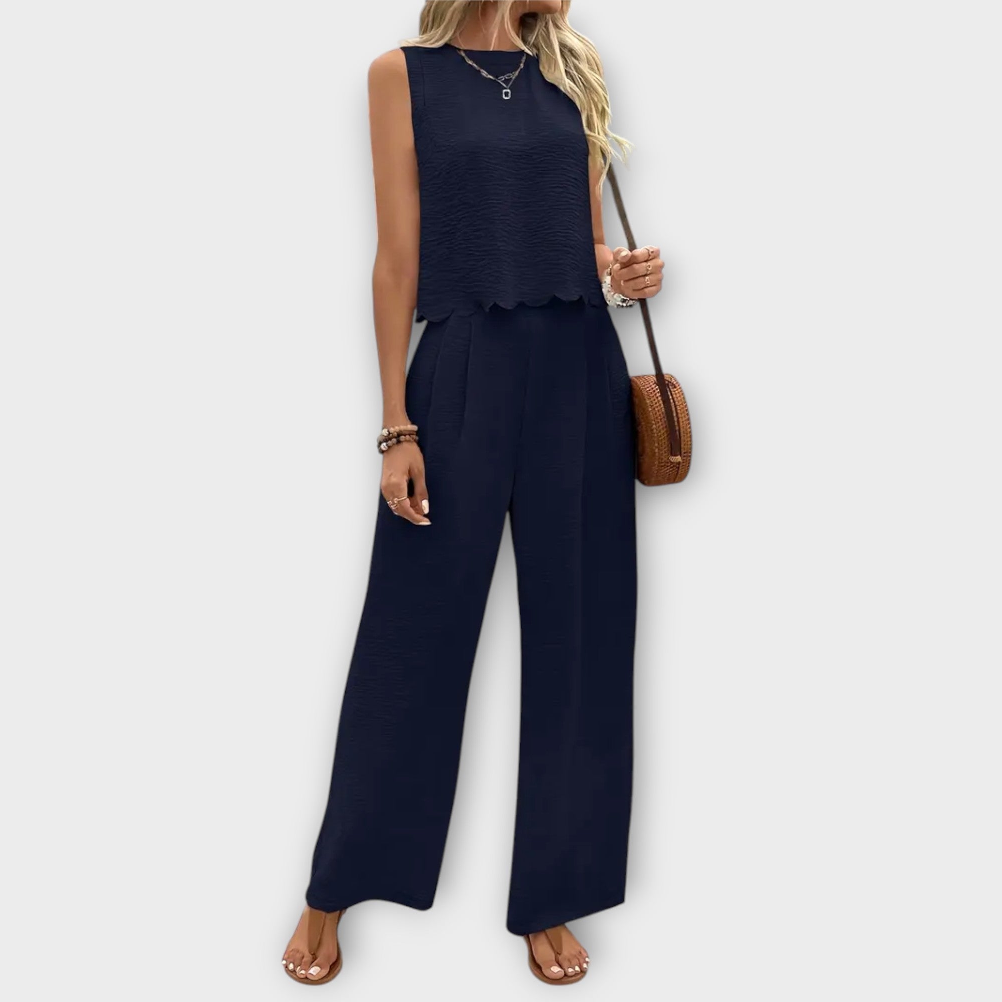 Valeria - Cremefarbenes Set mit Weste und Hose