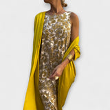 Charlotte - Gelbes Kleid mit passendem Pailletten-Cardigan