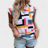 Chloe – Weiße, kurzärmelige Bluse mit Farbblockdesign