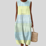 Vestido pastel em camadas com padrão axadrezado
