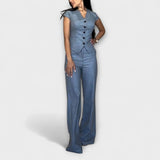 Ivy - Blaues Set mit V-Top und Hose