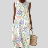 Weißes Kleid mit lila Wildblumen
