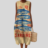 Beiges Kleid mit Sardinenmuster