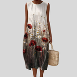 Vestido estampado com papoilas