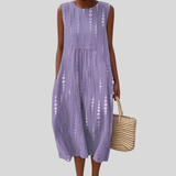 Vestido de linho lilás com bolinhas