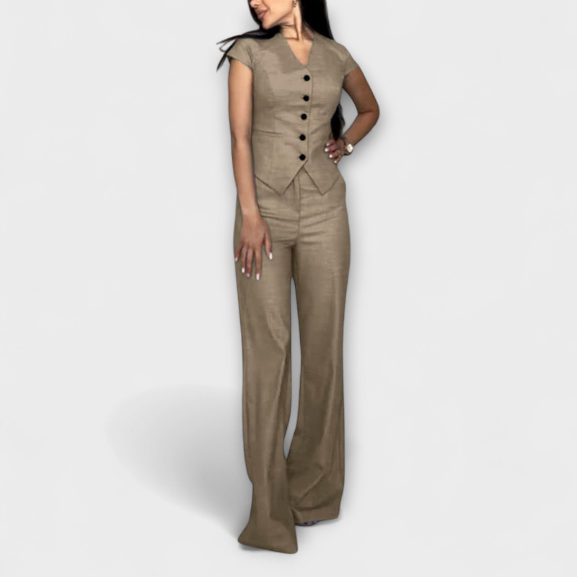 Ivy - Blaues Set mit V-Top und Hose