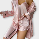 Félicité - Rosa 3-teiliges Satin-Pyjama-Set