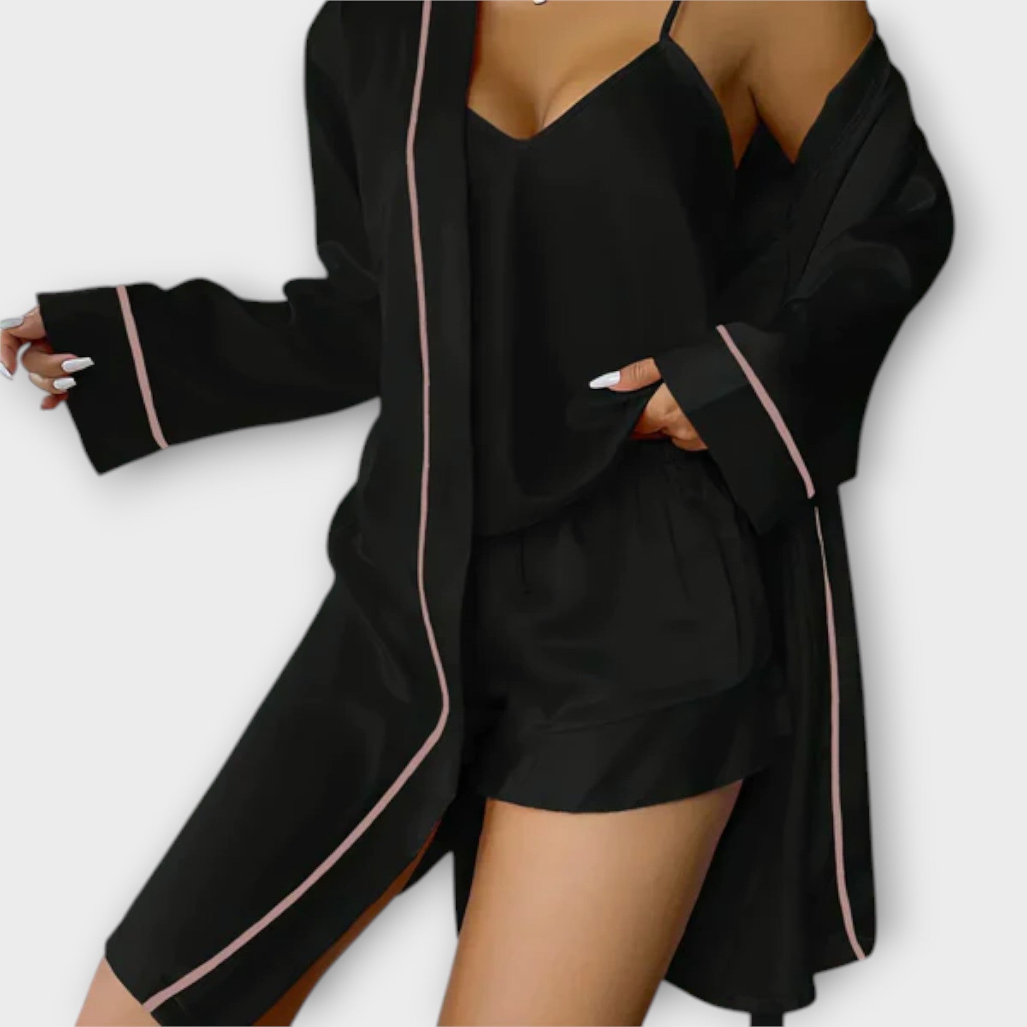 Félicité - Rosa 3-teiliges Satin-Pyjama-Set