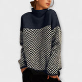 Agathe – Brauner Rollkragenpullover mit Fischgrätmuster
