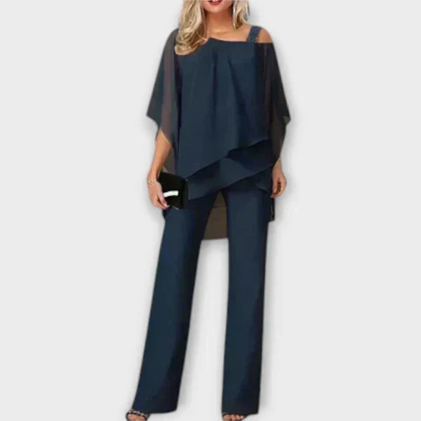 Schwarzes Chiffon-Abend-Set