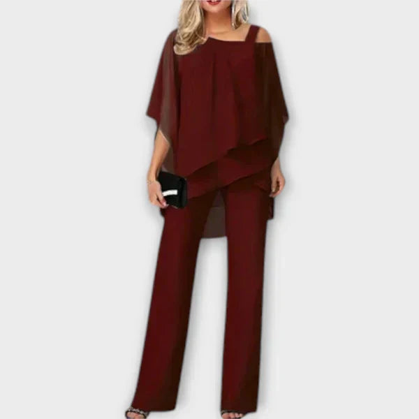 Schwarzes Chiffon-Abend-Set